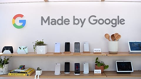 Google products are displayed during the Google I/O conference at Shoreline Amphitheatre in Mountain View, California on May 7, 2019. 