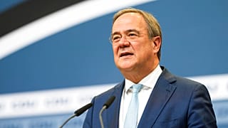 Christian Democratic Union party chairman Armin Laschet speaks to media at the party's headquarters in Berlin, Thursday, Oct. 7, 2021. 
