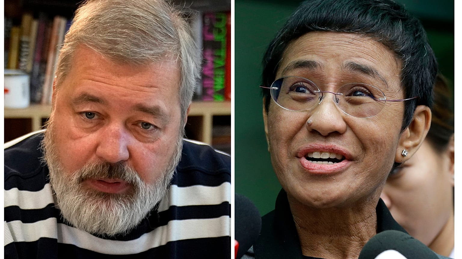 Novaya Gazeta editor Dmitry Muratov, left, and of Rappler CEO and Executive Editor Maria Ressa.