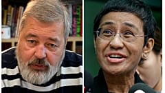 Novaya Gazeta editor Dmitry Muratov, left, and of Rappler CEO and Executive Editor Maria Ressa.