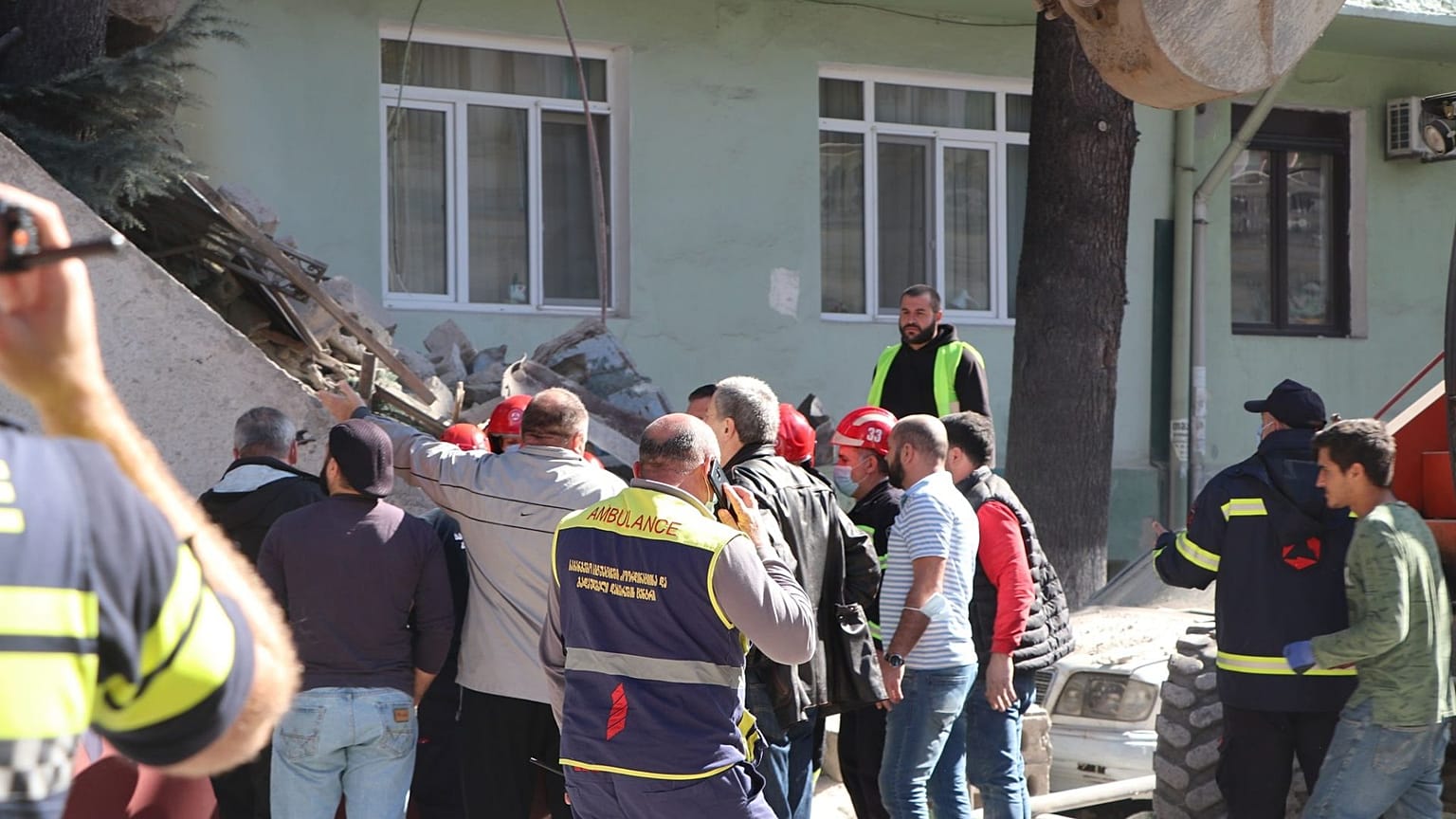 Emergency services were working to free anyone trapped under the rubble.