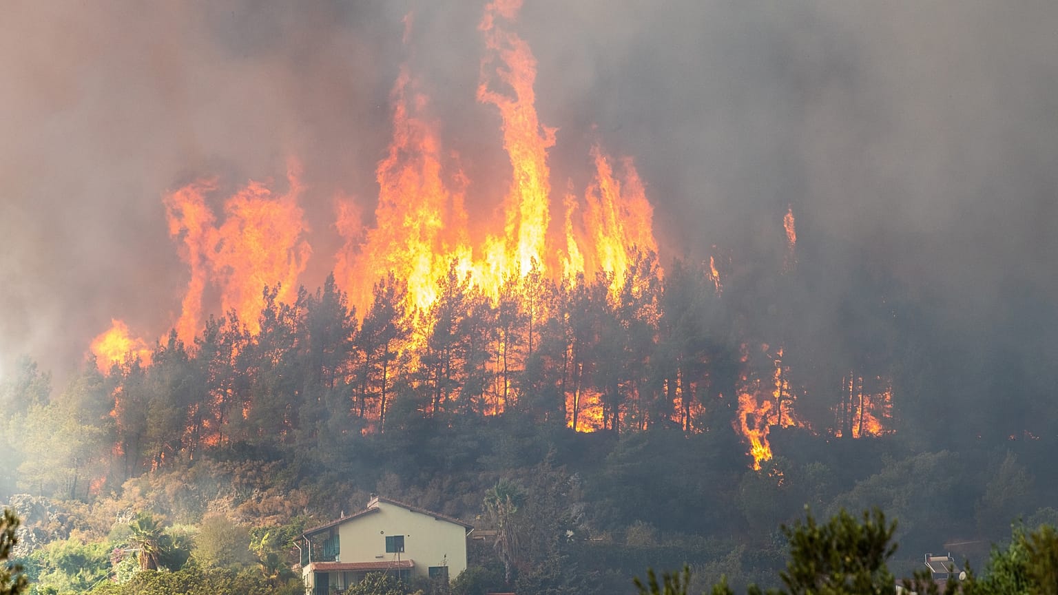 Forest fire in Hisaronu neighbourhood of Marmaris resort town in Turkey, on August 2, 2021.