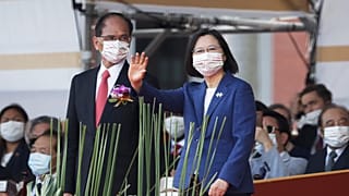 Taiwan's President Tsai Ing-wen, right, and Yu Shyi-kun, speaker of the Legislative Yuan during National Day celebrations in Taipei, Taiwan, Oct. 10, 2021.