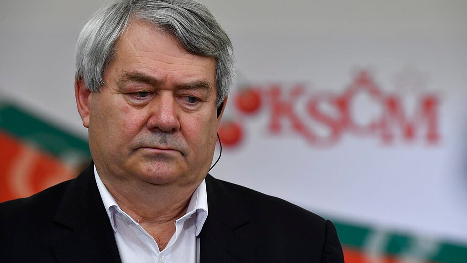 Chairman of the Communist Party (KSCM) Vojtech Filip talks to the media after the parliamentary election in Prague, Czech Republic, Saturday, Oct. 9, 2021