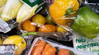 Fruit and vegetables in plastic packaging