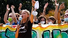 Greta Thunberg delivers a speech during the UN climate summit in Milan on Friday, October 1 