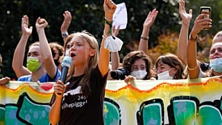 Greta Thunberg delivers a speech during the UN climate summit in Milan on Friday, October 1 