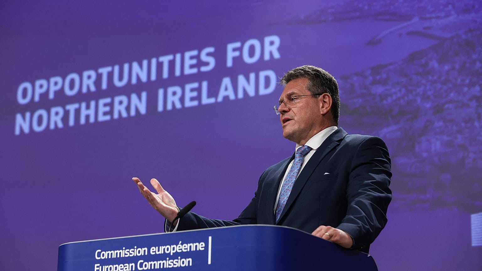 ice-President of the European Commission Maros Sefcovic holds a press conference on the Northern Ireland Protocol