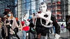 A fan in costume poses at the 2021 New York Comic Con at the Javits Center in Manhattan, New York, U.S., October 7, 2021. 