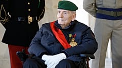 In this Nov.26, 2020 file photo, Hubert Germain, a WWII Resistance fighter and the last "Compagnon de la Liberation" is pictured at the Invalides monument in Paris.