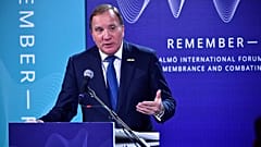 Swedens's Prime Minister Stefan Lofven speaks during the Malmo International Forum on Holocaust Remembrance and Combating Antisemitism, in Malmo, Sweden, on October 13, 2021.