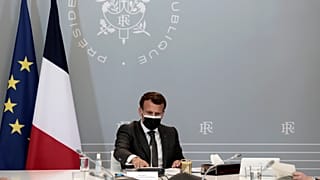 French President Emmanuel Macron attends a meeting at the Elysee presidential palace.