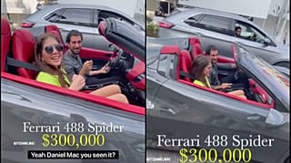 علي مخلوف برفقة عارضة أزياء، وهو يقود سيارة فيراري بقيمة 300 ألف دولارا في أحد شوارع بيفرلي هيلز في لوس أنجلوس