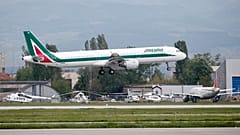 In this photo taken on Sunday, May 5, 2019, an Alitalia plane takes off from Sofia airport, Bulgaria.