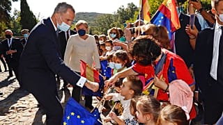 König Felipe mit Angela Merkel im spanischen Yuste