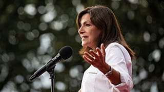 Mayor of Paris Anne Hidalgo speaks to the audience at the Global Citizen Live concert in Paris Saturday, Sept. 25, 2021. 