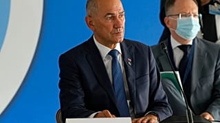 lovenian Prime Minister Janez Jansa attends the EUMED 9 summit at the Stavros Niarchos Foundation Cultural Center in Athens, Friday, Sept. 17, 2021.