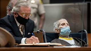 Robert Durst, seated with attorney Dick DeGuerin, is sentenced to life without possibility of parole for the killing of Susan Berman Thursday, Oct. 14, 2021.