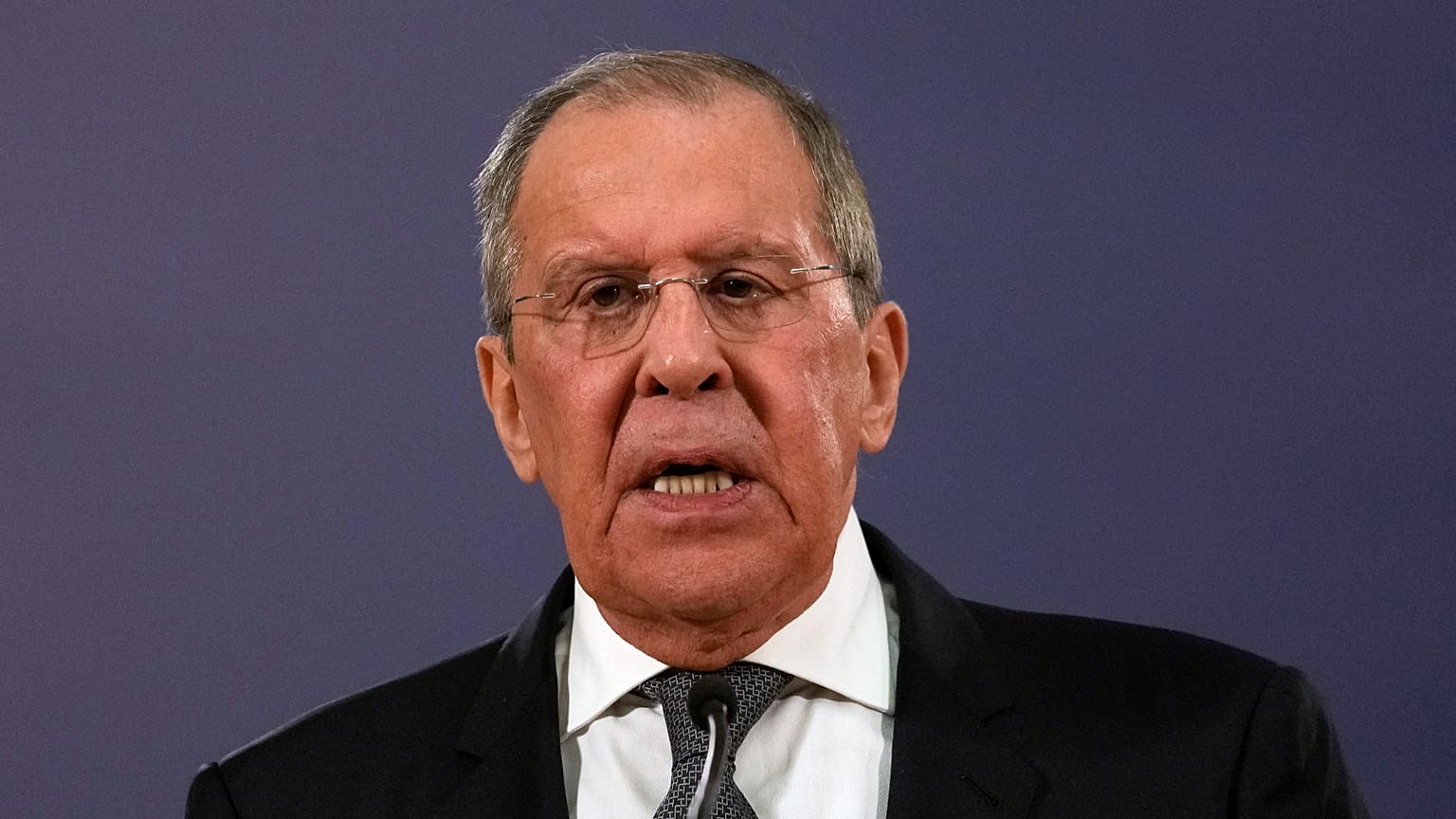 Russian Foreign Minister Sergey Lavrov speaks during a press conference.