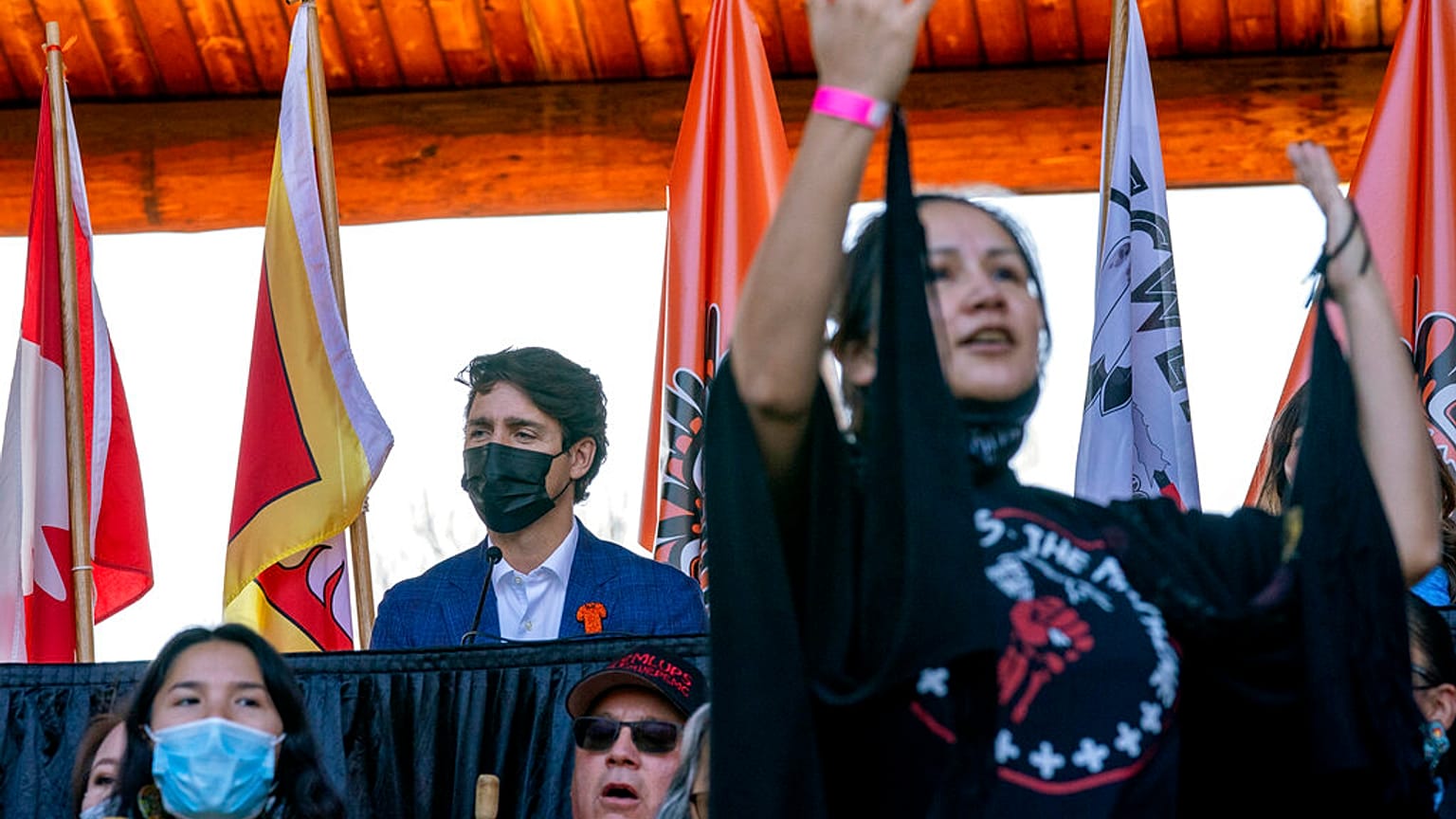 Justin Trudeau lors de sa visite à Kamloops (Canada) le 18 octobre 2021
