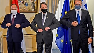 Οι ηγέτες Ελλάδας, Κύπρου και Αιγύπτου από τη συνάντησή τους στην Λευκωσία τον Οκτώβριο του 2020