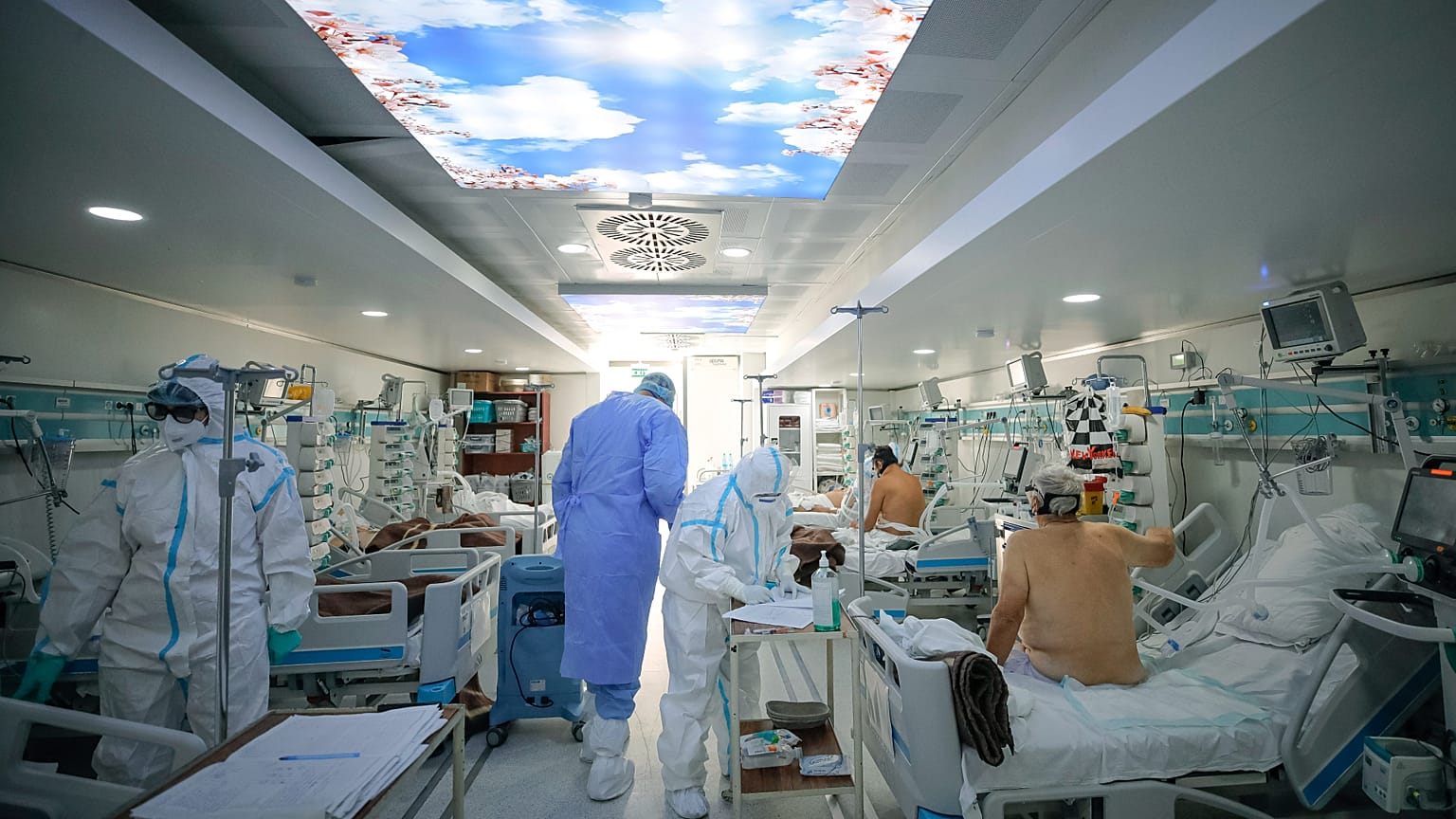 A mobile ICU unit set up on the hospital grounds at the Marius Nasta National Pneumology Institute in Bucharest
