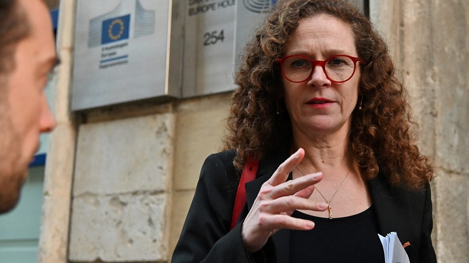 European delegation member Sophie in 't Veld of the Renew Europe Group arrives before a meeting at the Europe House on December 3, 2019 in Valletta