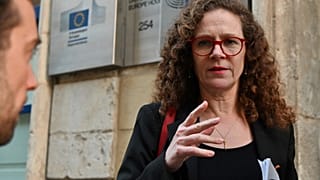 European delegation member Sophie in 't Veld of the Renew Europe Group arrives before a meeting at the Europe House on December 3, 2019 in Valletta