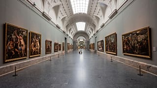 View of an empty gallery at El Prado Museum in Madrid.