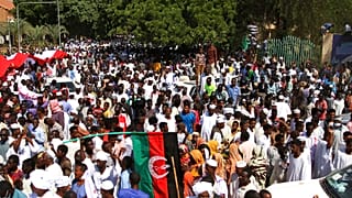 A szudáni tüntetések egyike - Khartoum, Sudan, Saturday, Oct. 16, 2021.