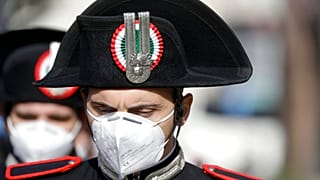 A Carabinieri officer attends the funeral of the Italian ambassador to the Democratic Republic of Congo Luca Attanasio,  in Rome, Thursday, Feb. 25, 2021. 