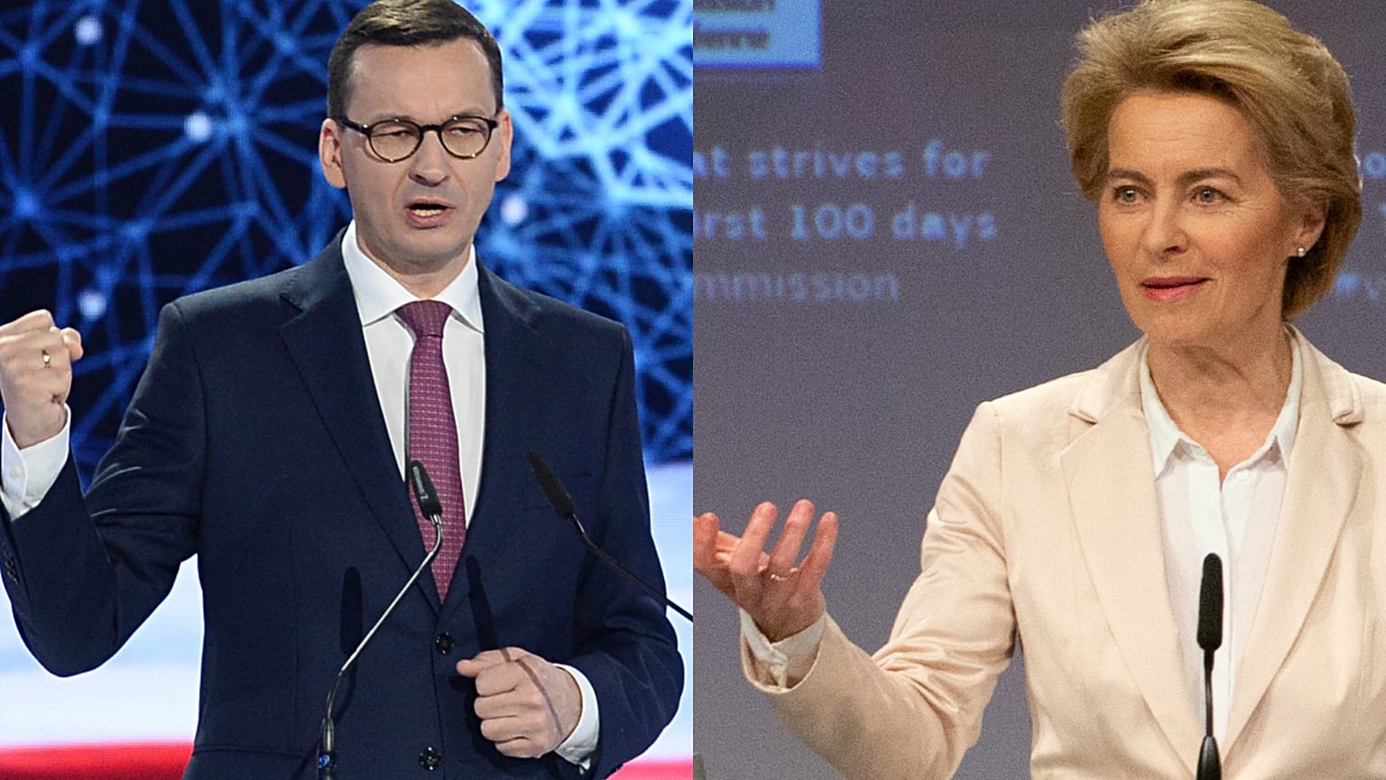 Polonya Başbakanı Mateusz Morawiecki (sol), AB Komisyonu Başkanı Ursula von der Leyen 