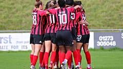 Lewes FC Women celebrate scoring against Charlton Athletic Women