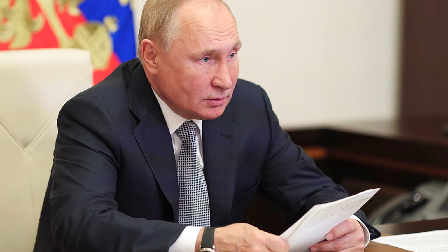 Wladimir Putin an diesem Mittwoch bei einer Videokonferenz im Kreml