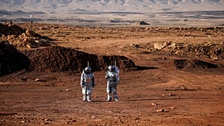 Scientists participate in an experiment led by Austrian and Israeli space agencies simulating a mission to Mars in Negev desert, Israel, October 10, 2021.