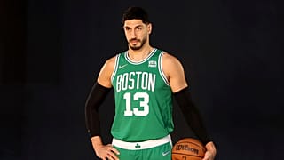 Enes Kanter poses during the Boston Celtics Media Day.