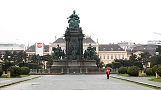 As the next lockdown has been resolved, there are barely any people seen at the Maria-Theresien-Platzin (between the Museums of Fine Arts and Natural History) in Vienna.