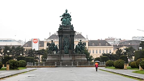 As the next lockdown has been resolved, there are barely any people seen at the Maria-Theresien-Platzin (between the Museums of Fine Arts and Natural History) in Vienna.