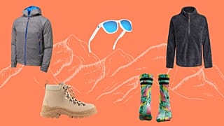 From top left, clockwise: Barrage Jacket by OMM; Sungod sunglasses; Lhasa fleece from Sherpa Adventure Gear; Weekend Boots by Alice + Whittles; Socks by Hexxee.
