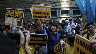 Hong Kong protestolarından bir kare 