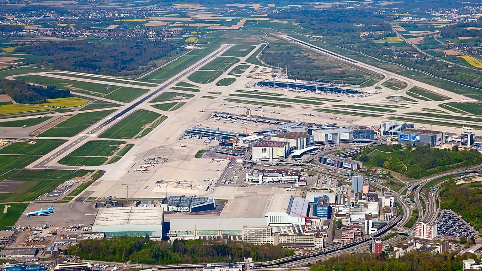 Zurich airport, aerial shot.