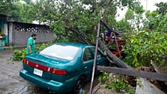 Un árbol caído sobre un coche tras el paso de Rick por Lázaro Cárdenas, México, 25/10/2021