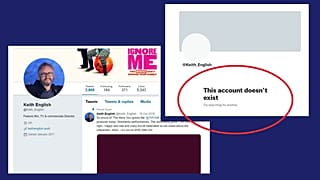 Keith English 2011-ben létrehozott Twitter-fiókja ma már nem megnyitható