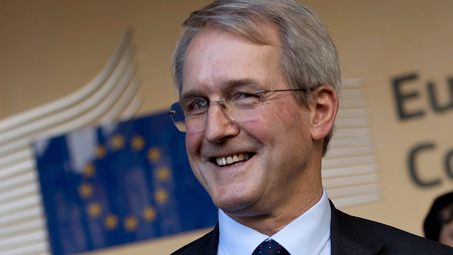 Owen Paterson is seen outside the European Commission's headquarters in Brussels in 2018.