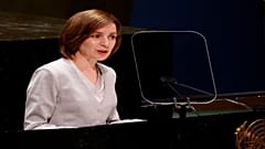 Moldova's President Maia Sandu at the United Nations General Assembly, Sept. 22, 2021,