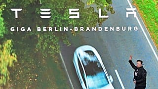 Elon Musk, Tesla CEO, arrives at an open house at the Tesla Gigafactory in Gruenheide, east of Berlin, Saturday Oct. 9, 2021.