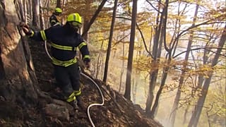 Feuerwehrleute bei Löscharbeiten