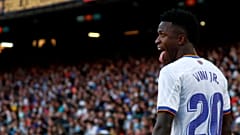 Real Madrid's Vinicius Junior during the Oct. 24, 2021 La Liga match against FC Barcelona at the Camp Nou stadium in Barcelona, Spain.