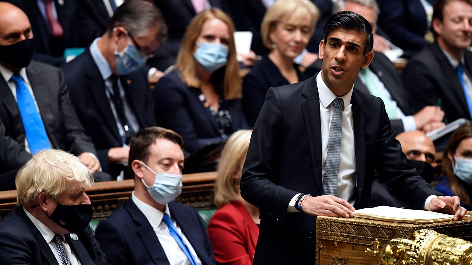 Britain's Chancellor of the Exchequer Rishi Sunak delivers his Budget to the House of Commons, London, Oct. 27, 2021.