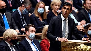 Britain's Chancellor of the Exchequer Rishi Sunak delivers his Budget to the House of Commons, London, Oct. 27, 2021.